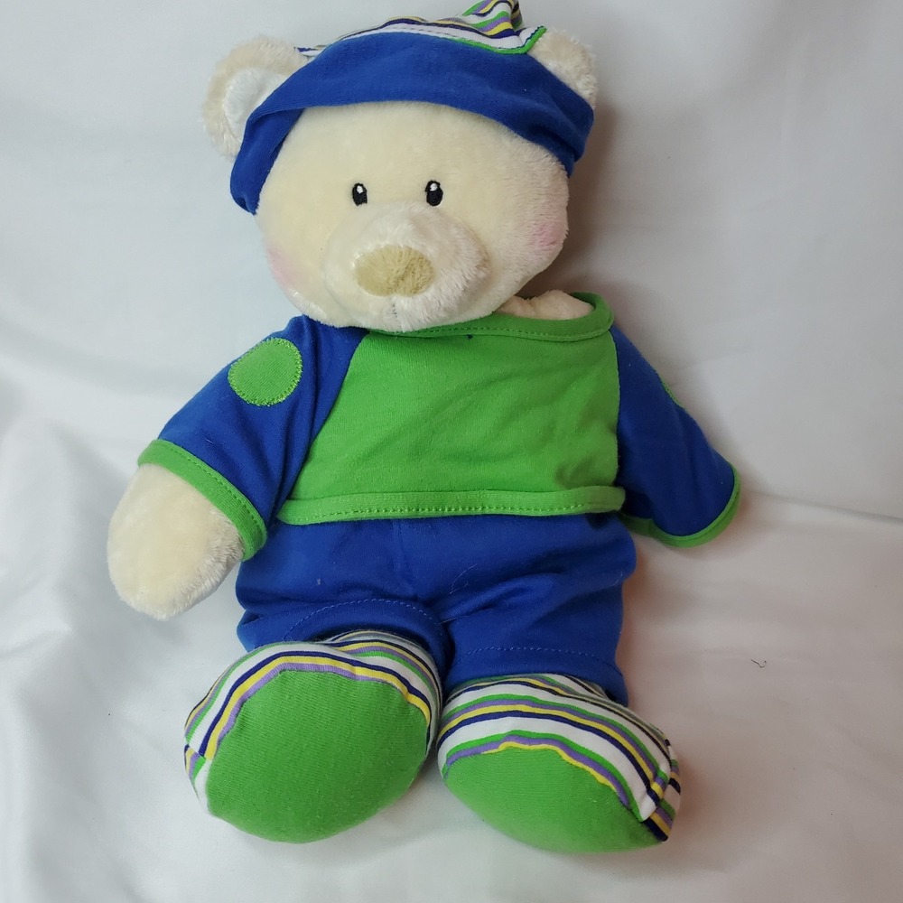 Vintage Baby Ganz White Teddy Bear In Blue Comfy Pjs Bumper Plush Stuffed Animal